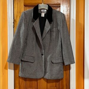 Toffs Vintage Black and White Houndstooth  Wool Blend Blazer Jacket Size 12M